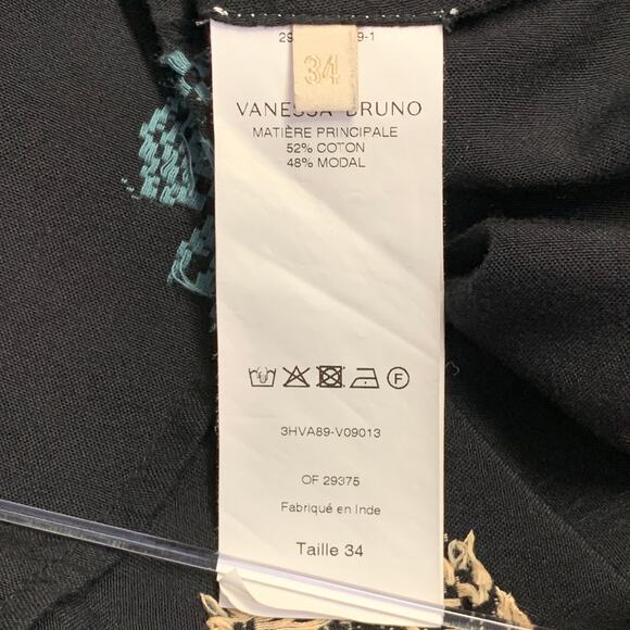 VANESSA BRUNO XS Black Multi Color Cotton Blend Embroidered V-Neck Tunic Blouse - Picture 6 of 6